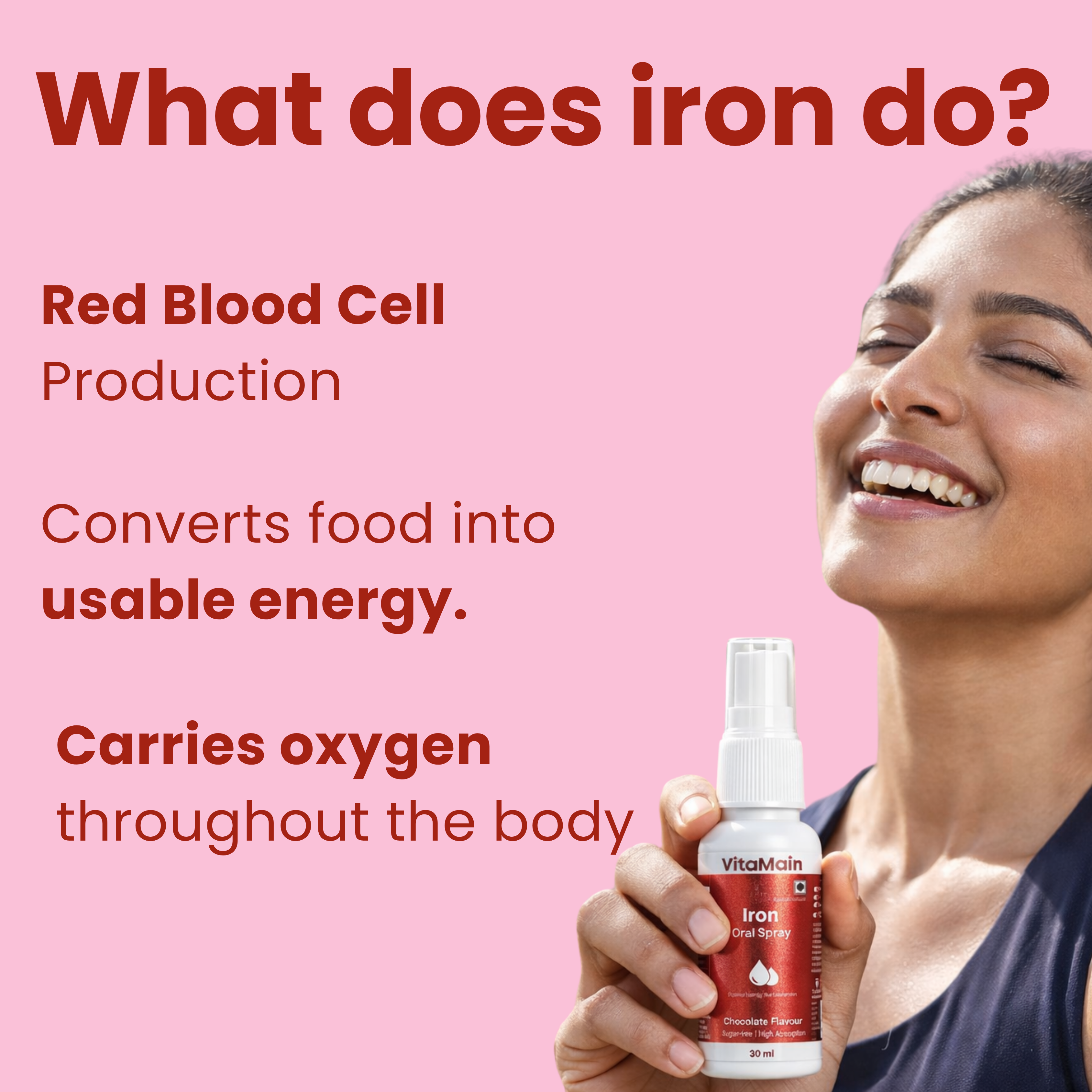 VitaMain Iron Oral Spray | Daily Iron Support for Energy & Hemoglobin | Gentle on Stomach | Fight Tiredness