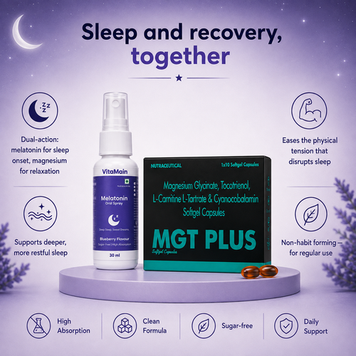 Deep Sleep & Recovery Combo – Melatonin (10 mg)  Spray + MGT Magnesium Softgels