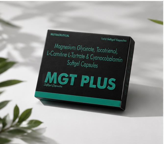 MGT PLUS Softgels – Magnesium Glycinate, B12, L‑Carnitine & Tocotrienol | Muscle, Nerve & Energy Support