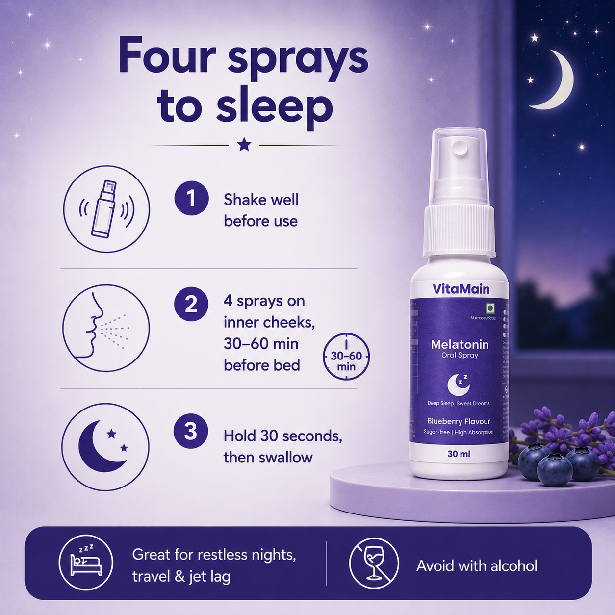 VitaMain Melatonin Oral Spray ( 10mg) | Sleep Support | Non-Habit Forming | Fast Absorbing | 30ml