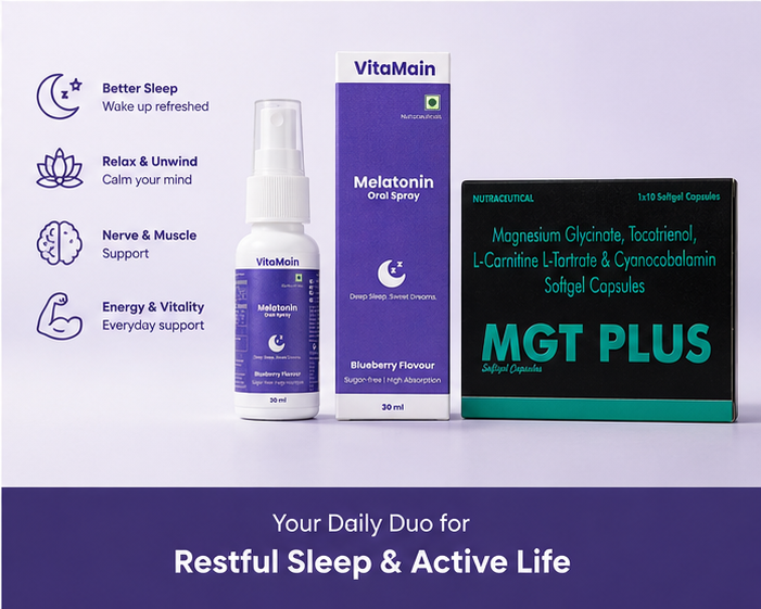 Deep Sleep & Recovery Combo – Melatonin (10 mg)  Spray + MGT Magnesium Softgels